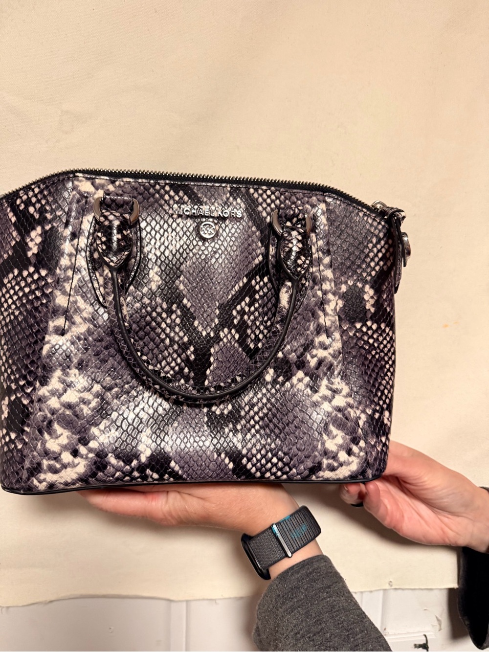 Michael Kors Black & Gray Snake-Print Satchel